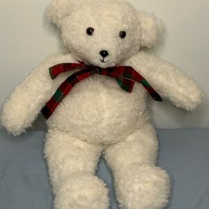 Fluffy White Teddy Bear with Festive Bow